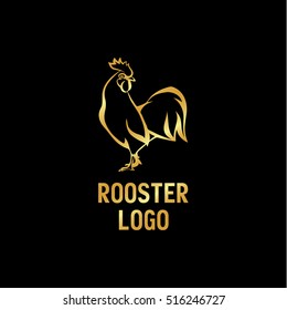 Golden Rooster logo. Cock linear style illustration.