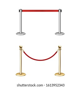 Golden Rope Barrier With Red Velvet Rope Fence.