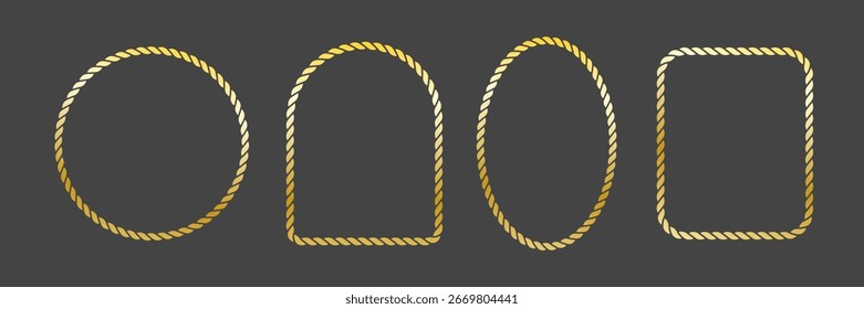 Quadros decorativos de corda dourada. Ilustração vetorial