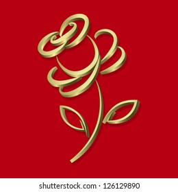Golden rose in abstract stile on the red background, vector illustration