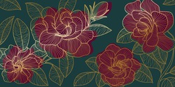 Golden Rose Backgroud Pattern. Floral Wallpaper Design For Textiles, Paper, Print, Pictures Wall. 