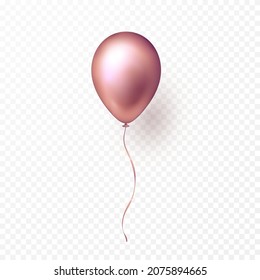 Golden rose balloon isolated on transparent background. Vector realistic gold pink festive 3d helium balloon template for anniversary, birthday party design