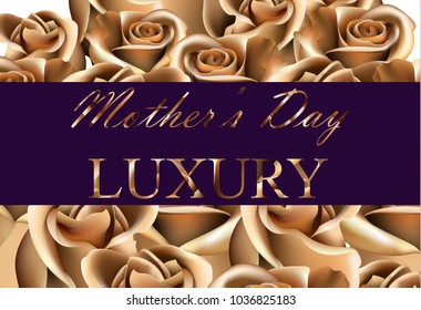 Golden Rose flower card background Vector realistic background. 3d illustration delicate colors