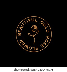 Golden Rose Flower Line Art Illustration Seal Logo Design