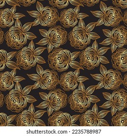 Goldene Rose, nahtloses Muster für Textilien, Vektorhintergrund