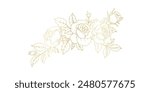 Golden rose flowers line art isolated on white background. Luxury roses floral design elements for invitation, wedding, wallpaper, print template, vector illustration