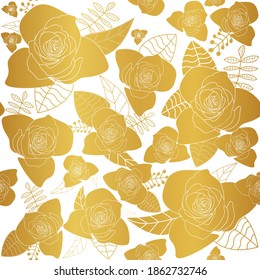 Golden rose flowers seamless pattern background