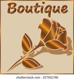 Golden rose glow on beige background. Vector illustration of isolated emblem
