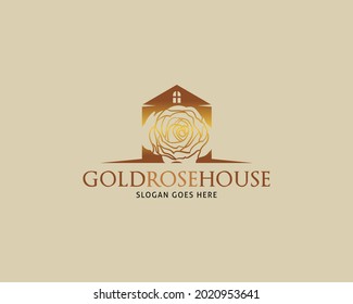 Golden Rose House Vector Logo Design Template