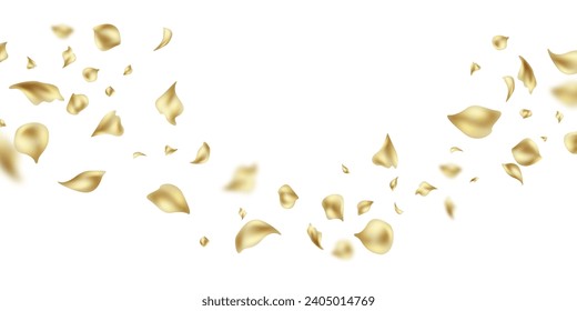 Golden rose petals falling on abstract floral background with beautiful rose petal greeting card design.