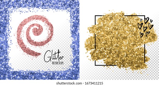Golden rose pink blue glitter brush stroke. Sparkle helix spiral. Social media networks square template background. Golden foil vector spot.
