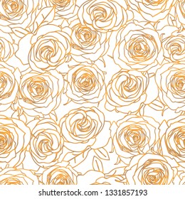 Golden rose seamless pattern. Elegant luxury roses flower for fabric design or floral background.