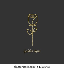 Golden rose vector, flower, logo, sign, symbol, emblem. Vector illustration.