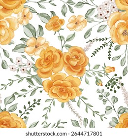 Padrão sem emenda de cor de água rosa dourada: Projeto têxtil floral elegante