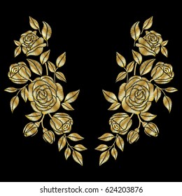 Golden roses embroidery neck line.