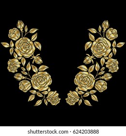 Golden roses embroidery neck line.