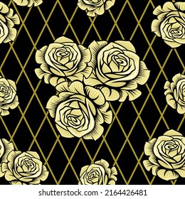 Golden Roses On Black Grid Vector Stock Vector (Royalty Free ...