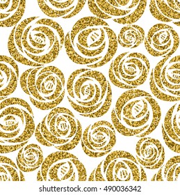 Golden roses seamless pattern. Vector design illustration. Luxury glamour texture with flowers. 