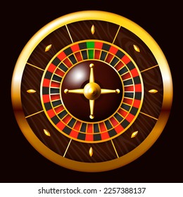 Golden roulette wheel. Casino roulette wheel. Vector clipart isolated on white background.