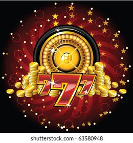 golden roulette wheel with coins and sevens