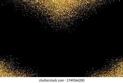 Fondo negro redondo dorado. Textura de Confetti brillante. Diseño Feliz Brillo Amarillo. Patrón Círculo Aislado.