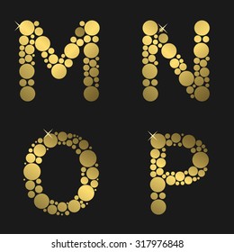 Golden round alphabet. M N O P  letters