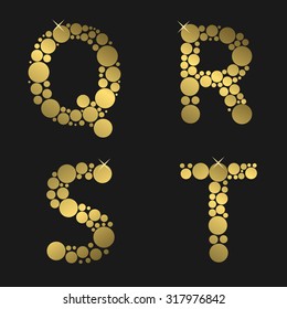 Golden round alphabet. Q R S T  letters