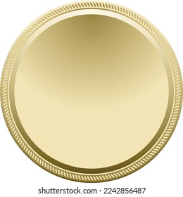 Golden round badge. Realistic medal blank mockup