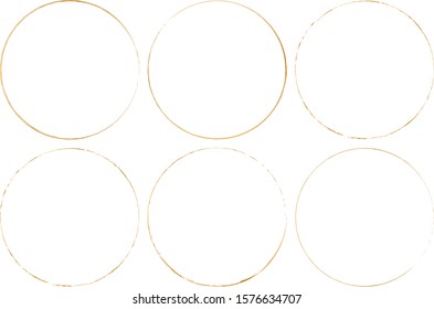 golden round brush frames on transparent background