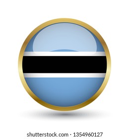 Golden round button national flag of Botswana with the reflection of light and shadow. Icon country. Realistic vector illustration.