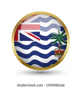 Golden round button national flag of British Indian Ocean Territory with the reflection of light and shadow. Icon country. Realistic vector illustration.