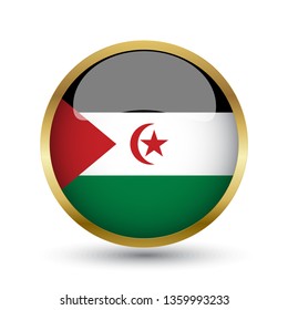 Golden round button national flag of United Arab Emirates with the reflection of light and shadow. Icon country. Realistic vector illustration.