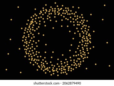 Golden Round-Dot-Teilchen Jubiläumszirkel-Rahmen. Gradiment Glitter Night Muster. Reiche Folien Textur. Gold Fantasy Design.