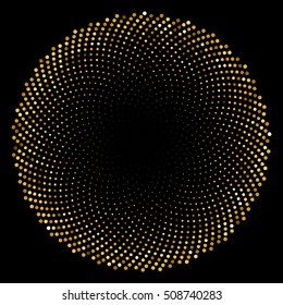 Golden round dotted background template. Halftone circle vector illustration. Good for luxury poster banner advertising design.