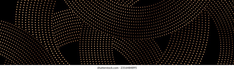 Golden round dotted lines abstract geometric background. Retro vector banner design