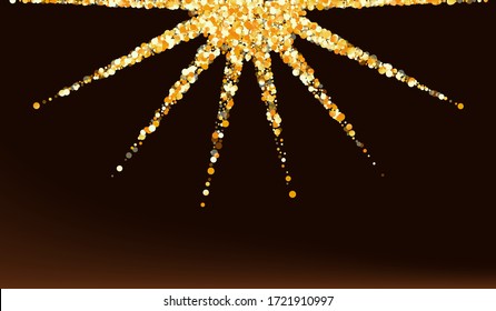Golden Round Effect Brown Dark Background. Vector Shine Pattern. Yellow Sparkle Transparent Postcard. Polka Happy Card.