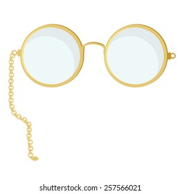 Golden round eye glasses vector isolated, round spectacles,