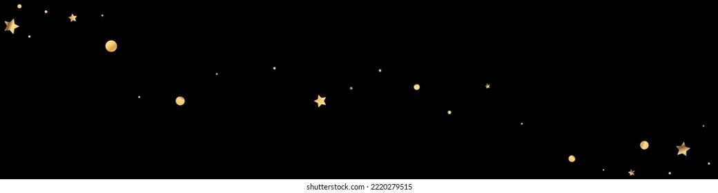 Golden Round Falling Vector Black Panoramic Background. Paper Night sky Backdrop. Gold Circle Effect Illustration. Constellation Happy Design.