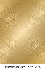 Golden round floral pattern gradient color. Vintage cover design template. Vector mandala poster soft detailed background.