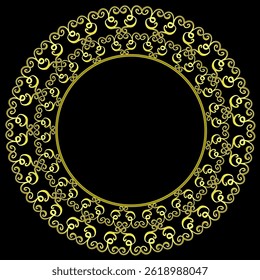 Golden round frame with beautiful abstract pattern on black background