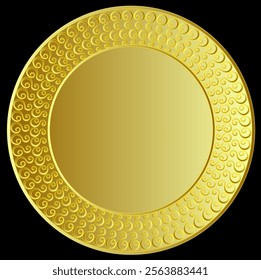 Golden round frame decorated with an original pattern on a black background