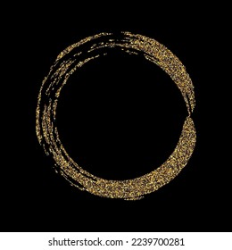 Golden round frame design on black background with golden dust
