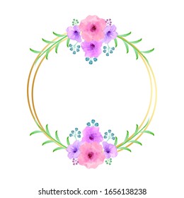 Golden round frame with elegant flowers. Vector image