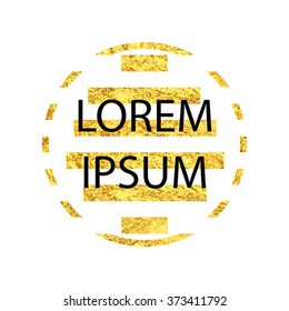 Golden round frame element with gold sparkling circle and stripes forms place for text or design. White background. EPS10