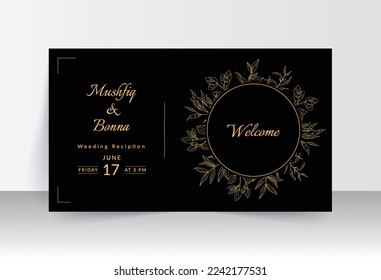 Tarjeta de barrido de diseño floral de marco dorado