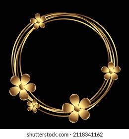 Golden round frame with golden flower