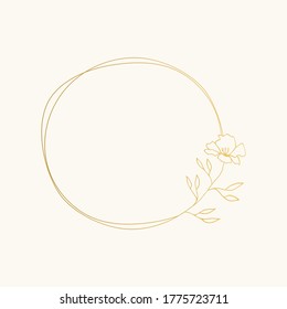 Golden round frame with flower. Wedding elegant circle border. Vector luxury illustration.