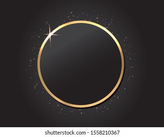 Golden round frame. Gold shiny glowing. Luxury style. Vector illustration.