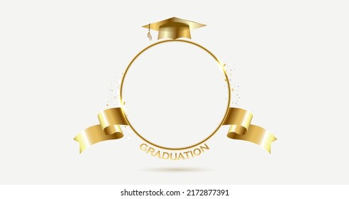 Golden Round Frame Graduate Hat 3d Stock Vector (Royalty Free ...