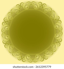 Golden round frame for inscription or photo on beige background